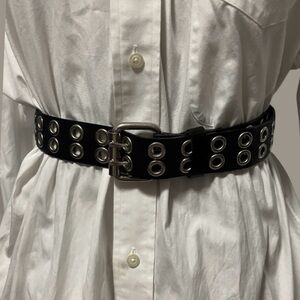 Black Leather Biker Grommet Belt